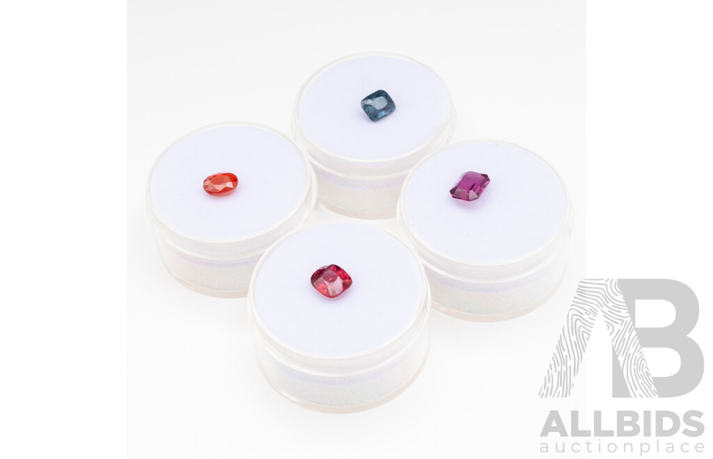 Orange Sapphire, Pink/Purple Garnet, Red and Blue Spinel - Lot of 4