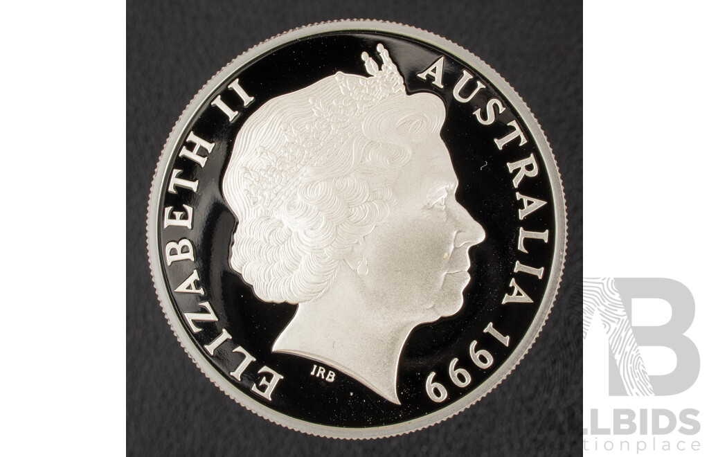 Australian RAM 1999 Silver Proof One Dollar Coin, Majestic Images, Queen Elizabeth II .999