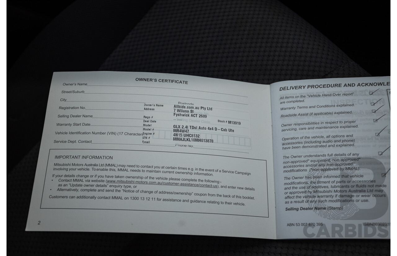 02/2021 Mitsubishi Triton GLX (4x4) MR MY21 Double Cab Utility White Turbo Diesel 2.4L