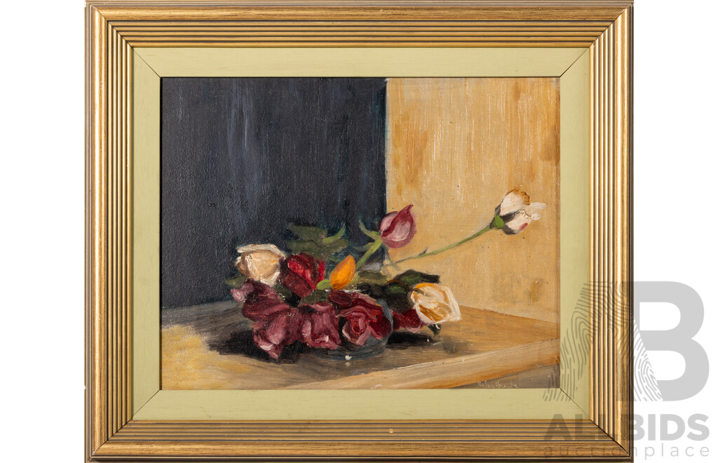 Helen Hawke, (20th Century), Roses, Lovely Vintage Oil on Masonite, 40 x 47 cm (frame)