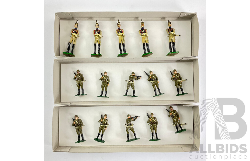 Vintage Cast Lead Russian Military Figures Including 1812 Emperor's Cuirassiers of Russia and USSR 1990 Troops in Afghanistan