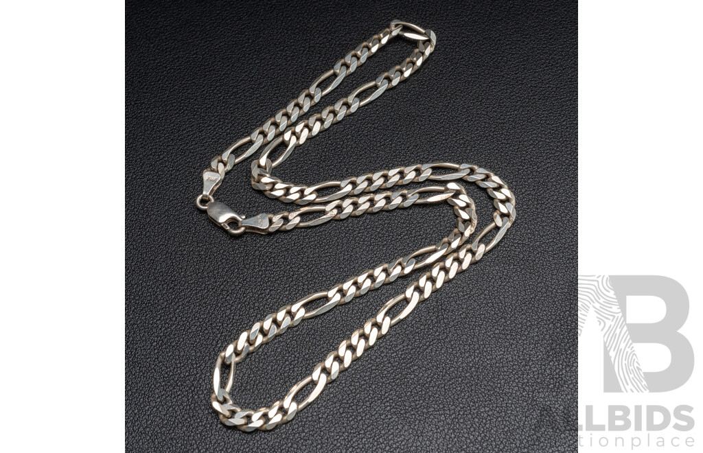 Sterling Silver Figaro 5+1 Link Necklace, 50cm, 26.34 Grams