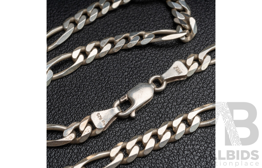 Sterling Silver Figaro 5+1 Link Necklace, 50cm, 26.34 Grams