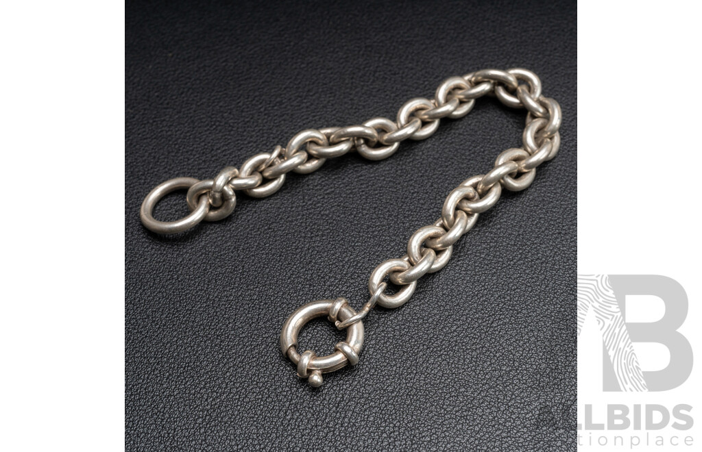 Sterling Silver Oval Belcher Link Bracelet, 19cm, 37.24 Grams