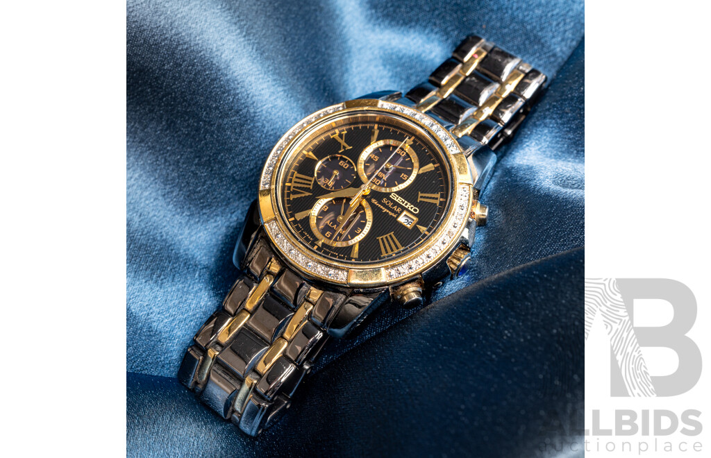 Seiko Solar Chronograph Diamond Set Watch, V172-0AV0, 44mm, TDW0.10ct