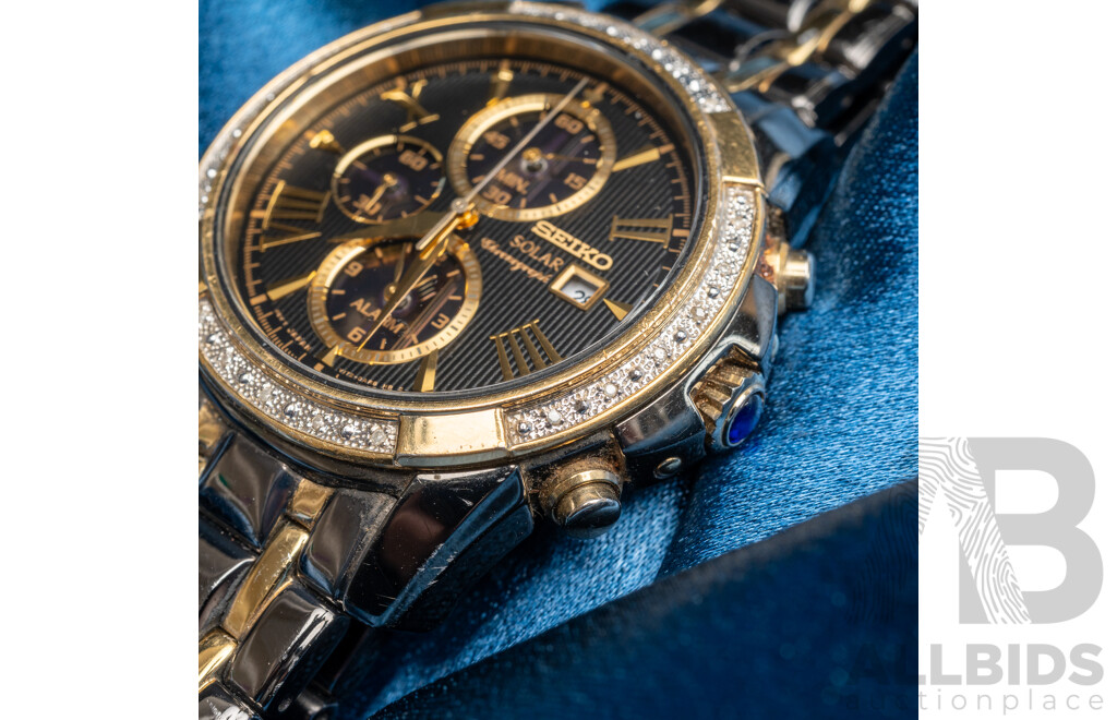 Seiko Solar Chronograph Diamond Set Watch, V172-0AV0, 44mm, TDW0.10ct