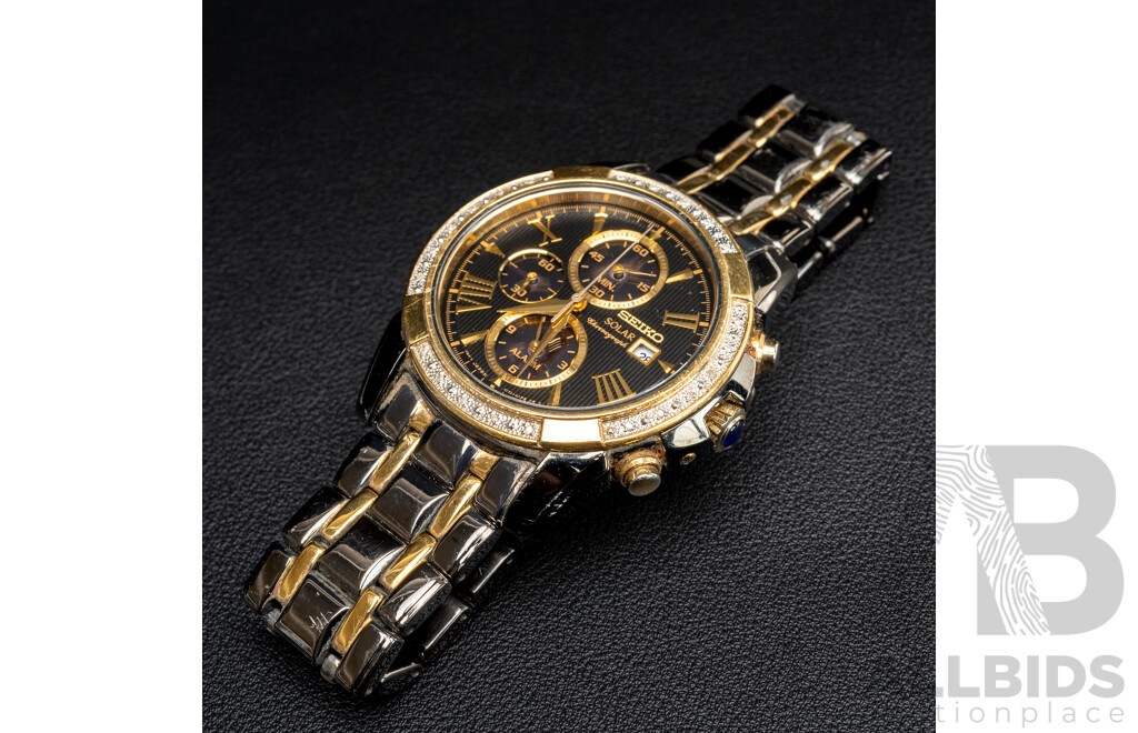 Seiko Solar Chronograph Diamond Set Watch, V172-0AV0, 44mm, TDW0.10ct