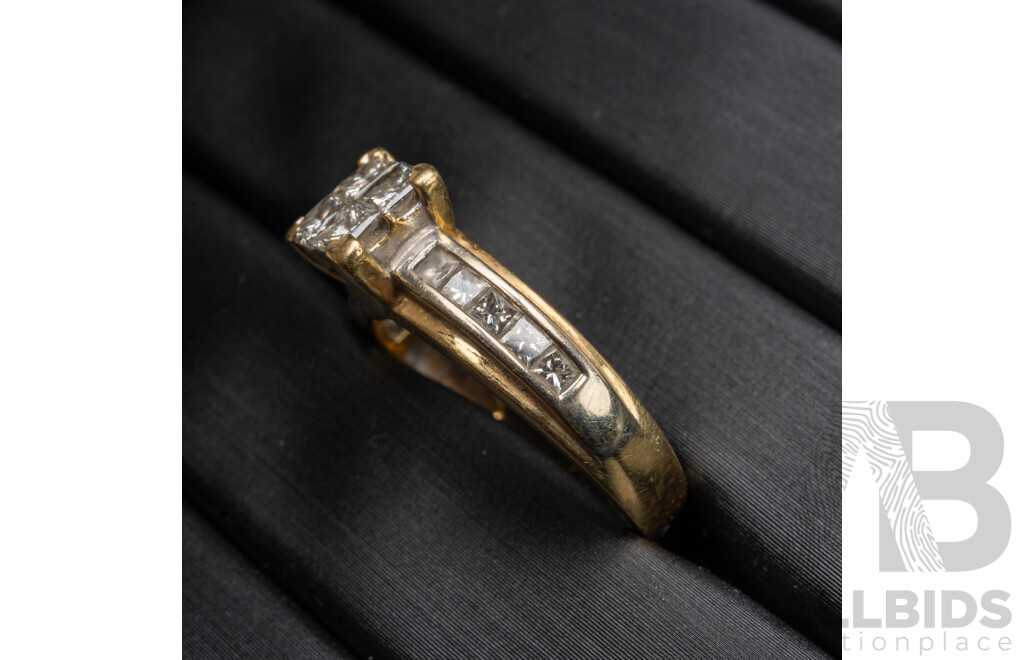 18ct 1.0ct Princess Cut Diamond Cluster Engagement Ring, Size N, 5.49 Grams