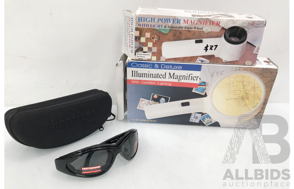 Shoptic and RX Able Shatterproof Anti-Fog Prescription Glasses with Magnifiers - Lot of 3