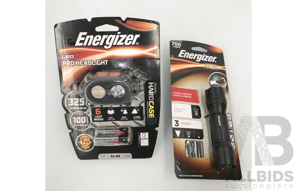 Energizer LED Pro-Headlight and Energizer TAC 700 Torch Light - Lot of 2