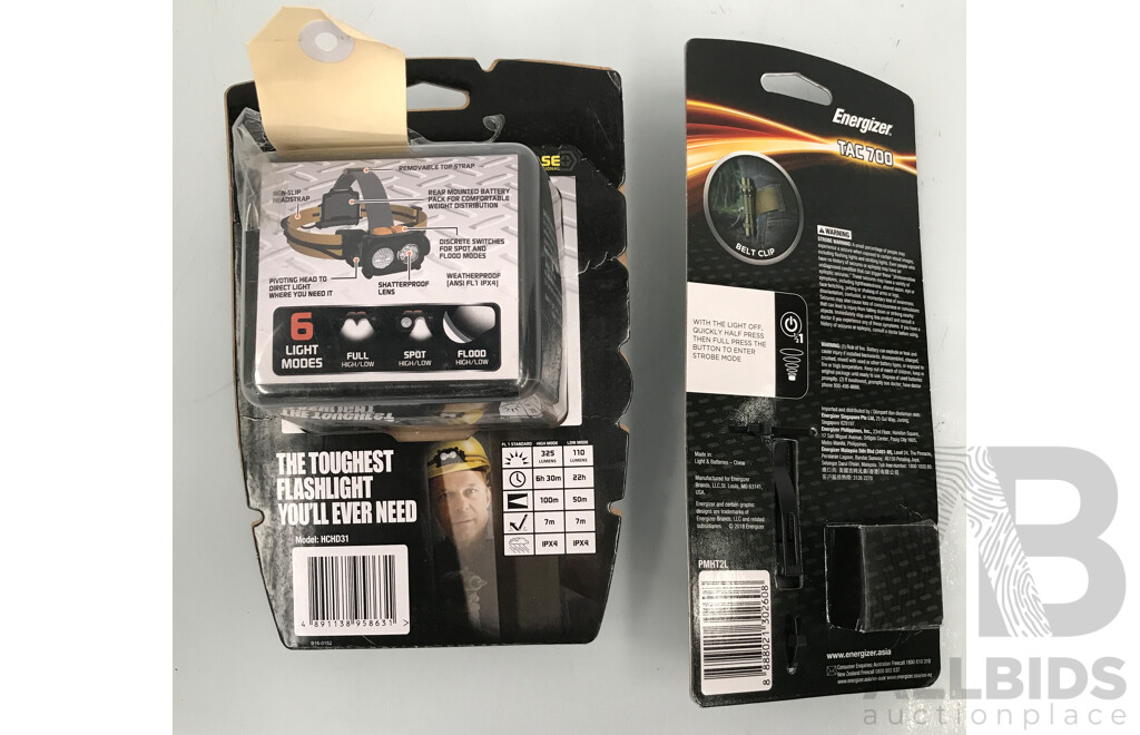 Energizer LED Pro-Headlight and Energizer TAC 700 Torch Light - Lot of 2