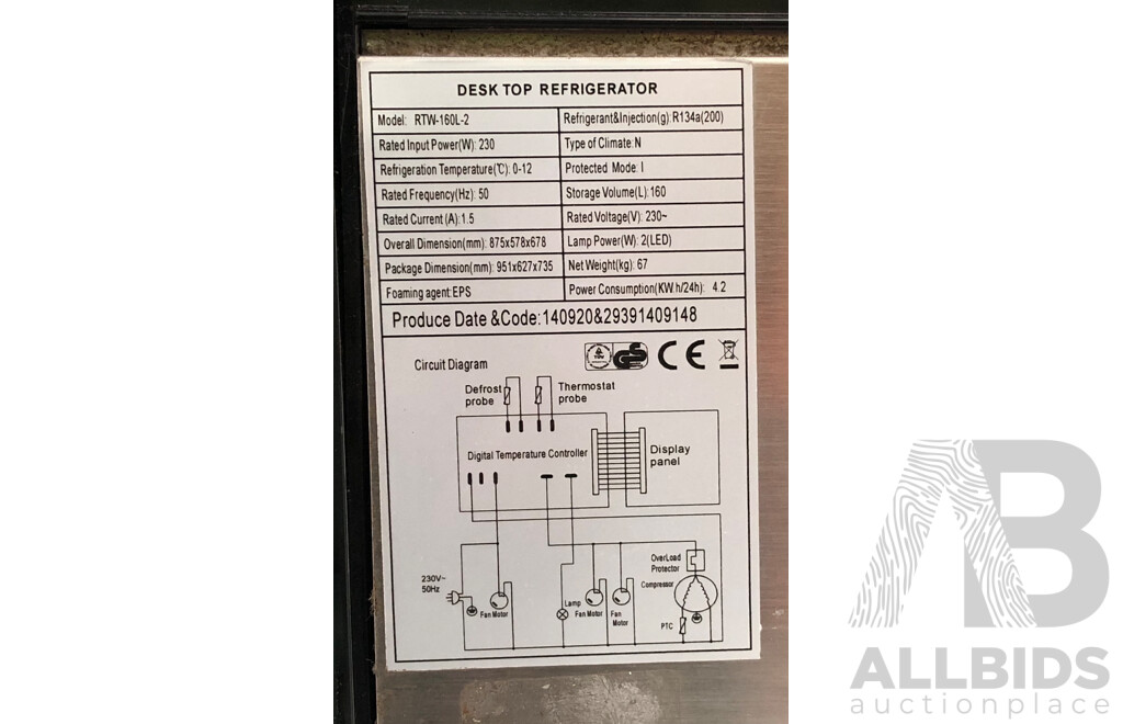 Thermatech 160 Litre Benchtop Display Showcase Fridge