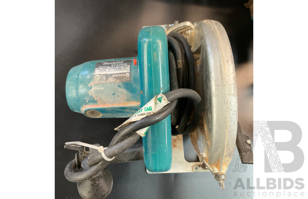 Makita Corded 5740NB Circular Saw & UC3520A 800W Electric Chainsaw & 9900B Belt Sander