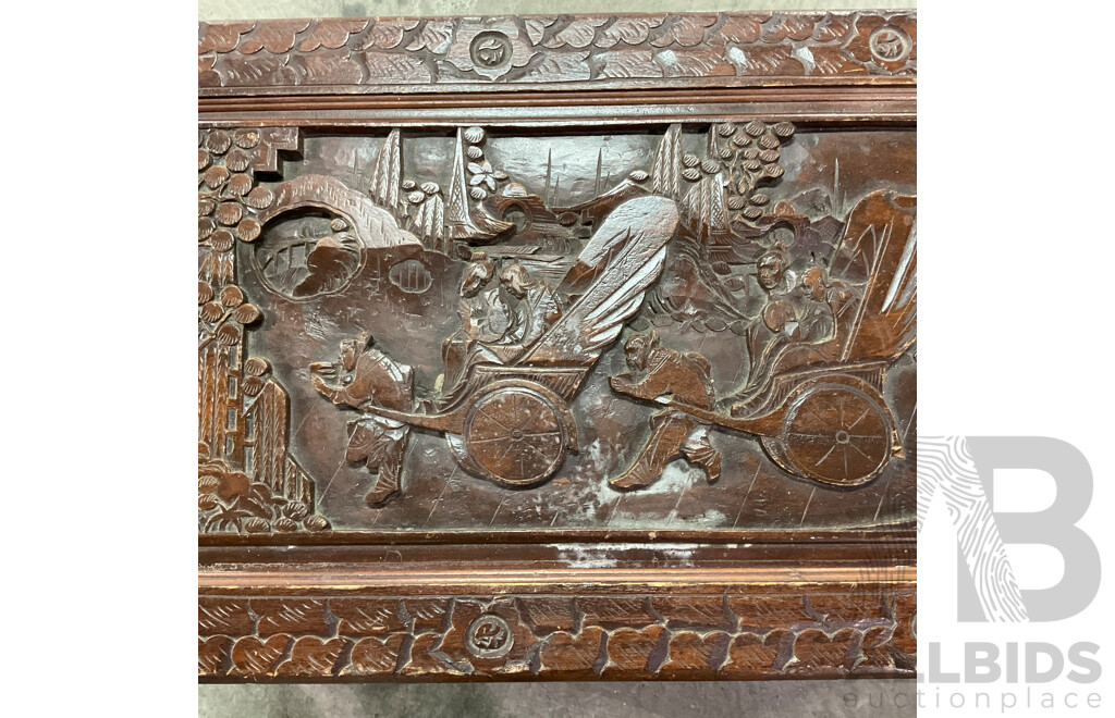 Vintage Large Oritental Carved Wood Chest