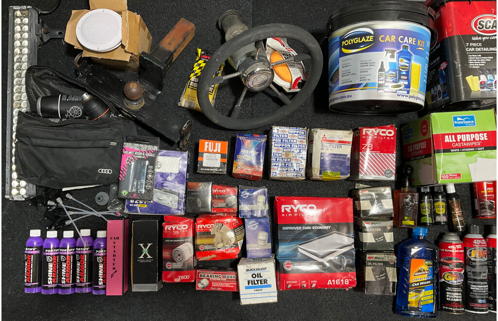 Assorted Car Detailing and Cleaning Produts and Other Automotive Parts