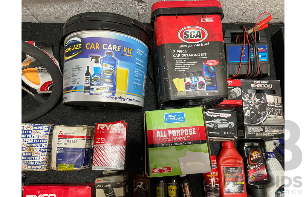 Assorted Car Detailing and Cleaning Produts and Other Automotive Parts