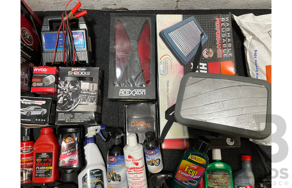 Assorted Car Detailing and Cleaning Produts and Other Automotive Parts