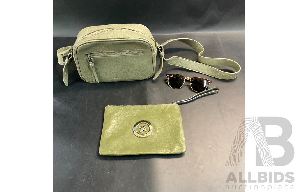 Country Road Green Crossbody Bag & MIMCO Pouch & Rayban W0366 Sunglasses