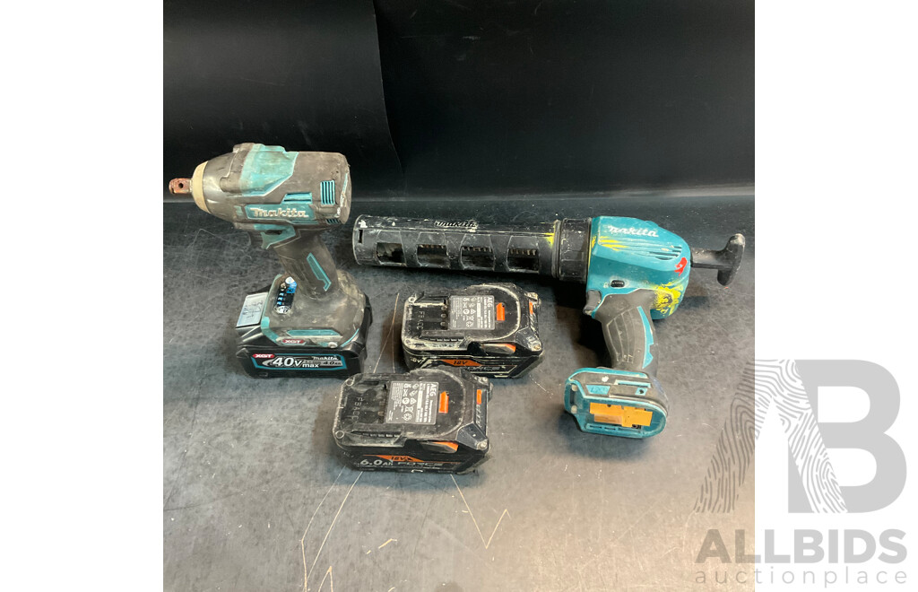 Makita DCG180 Caulking Gun & TW004G Impact Wrench with Battery & 2 AEG X 6.0Ah Force Batteries