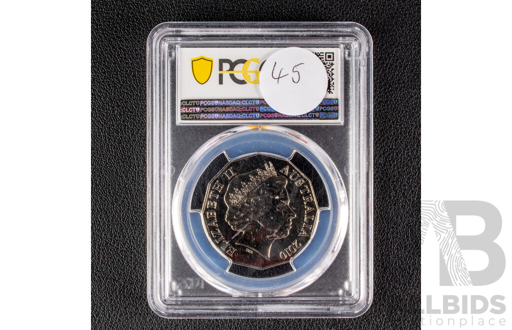 Australian 2010 Melbourne Cup Finish Line 50c Coin. PCGS Grading MS 68 Gem.