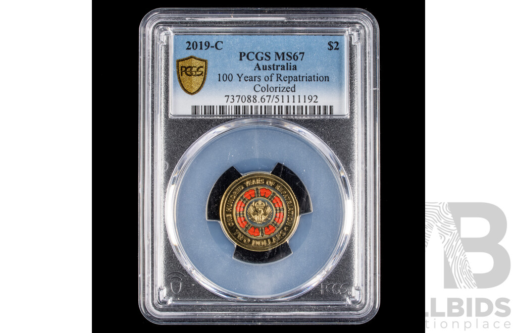 2019 PCGS $2 UNC coloured coin.100 Years Repatriation.