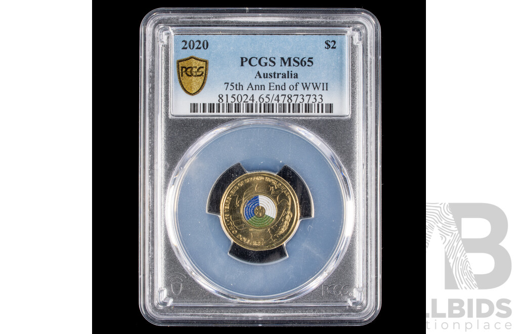 Australian 2020 PCGS $2 UNC coloured coin. 75 years End of WW2.