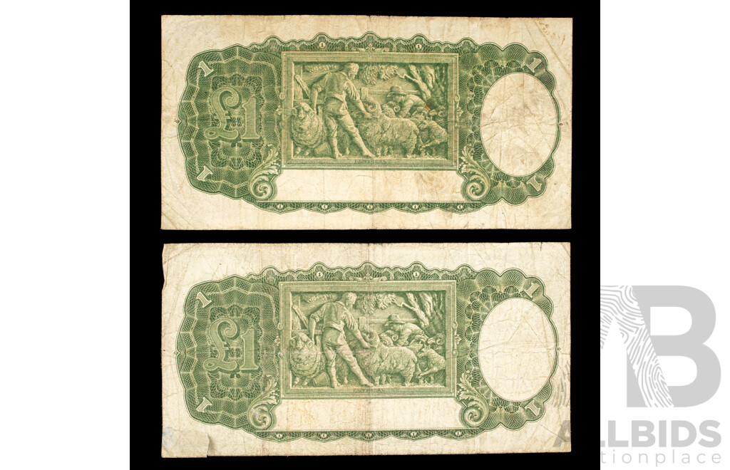 Australian 1942 and 1949 One pound notes.