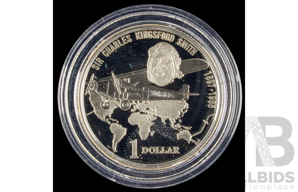 Australian 1997 $1 FINE silver PROOF coin. Charles Kingsford Smith.