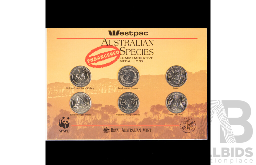 Australian Endangered Species 6 medallion set. 1981 Royal Wedding crown.