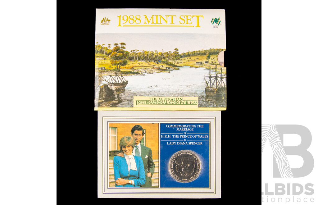 Australian 1988 Mint coin Set. 1981 Royal Wedding crown.