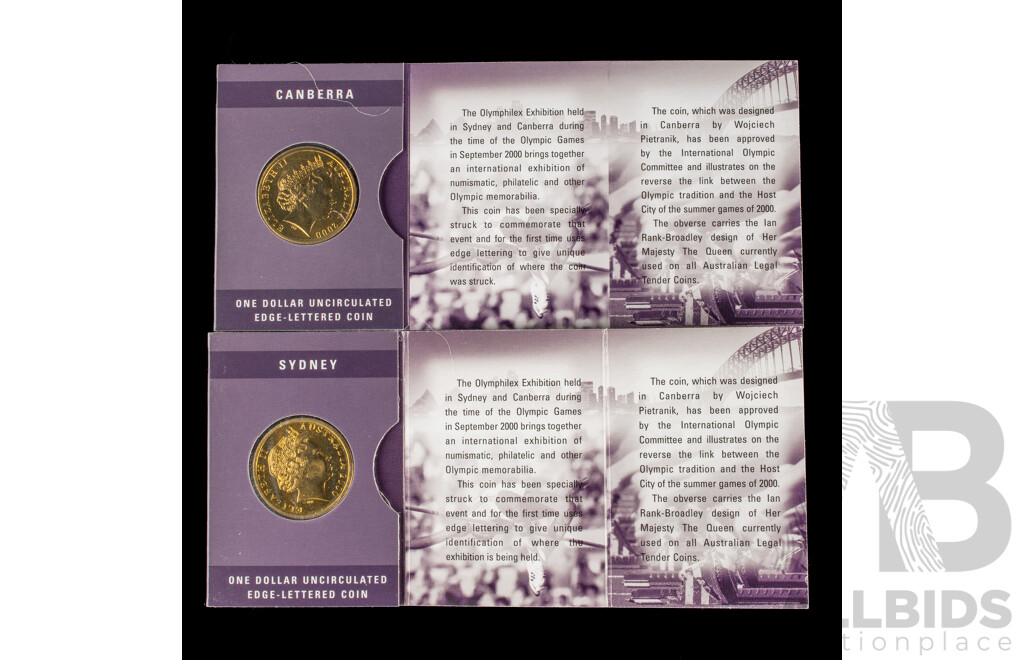 Two Australian 2000 Sydney Olympics $1 Coins. Mint Marked S and C.
