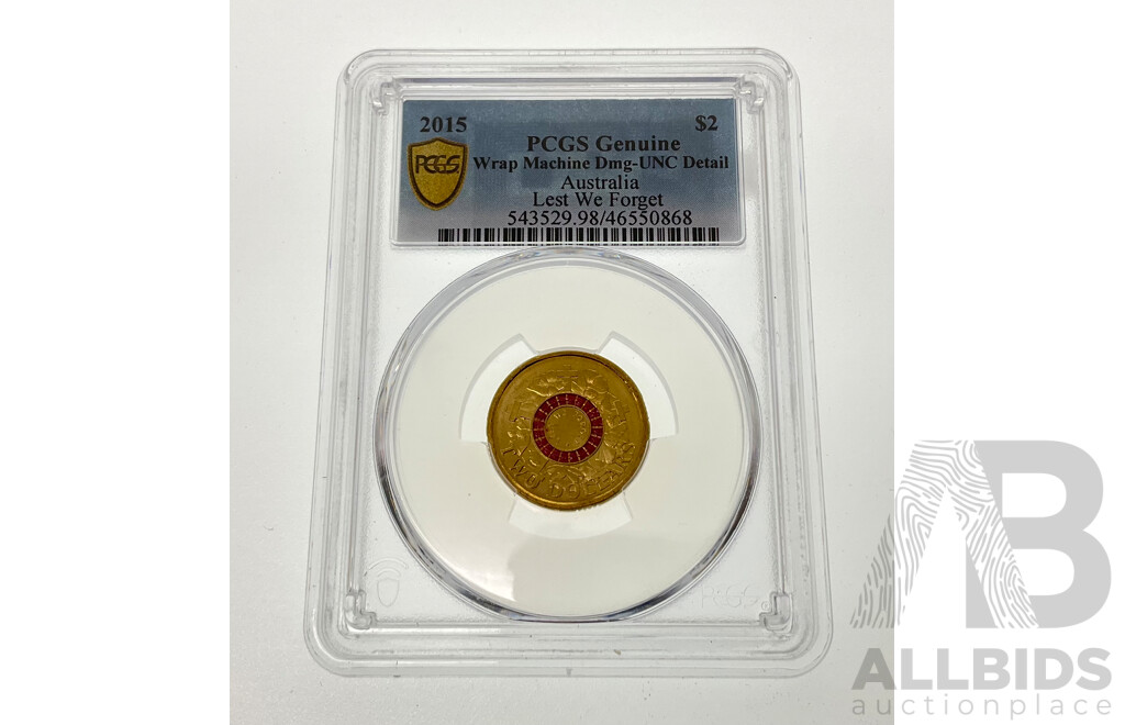 Australian 2015 UNC Two Dollar Coin, Lest We Forget. PCGS Graded