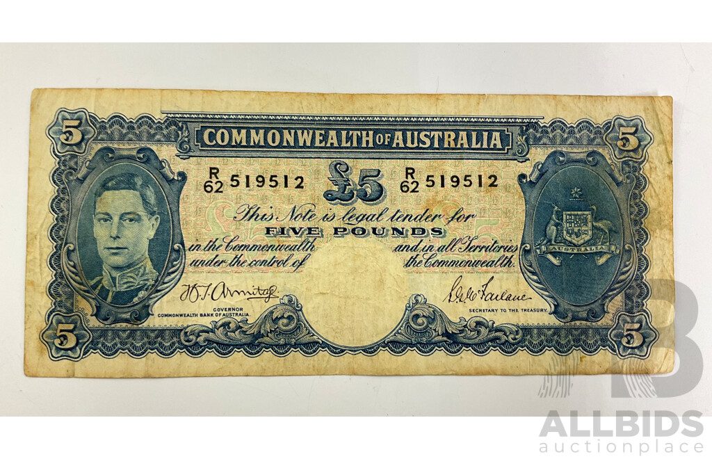 Australian 1941 Five Pound Note, Armitage/McFarlane R46