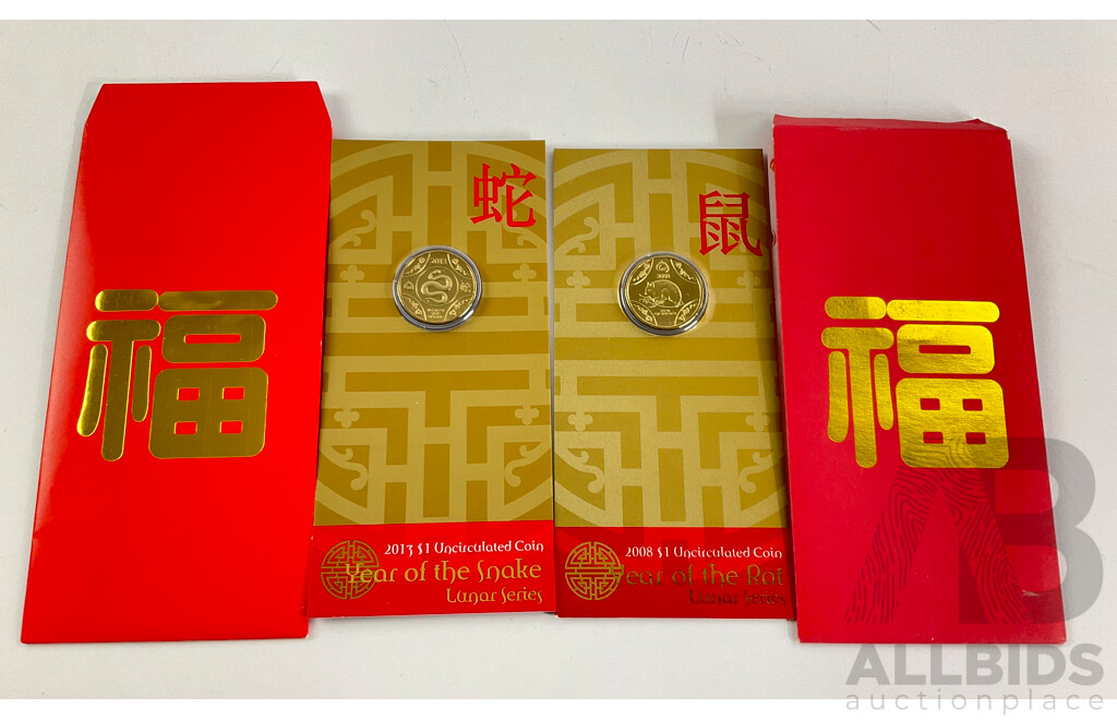 Australian One Dollar Coins, 2008 Year of Rat, 2013 Year of Snake