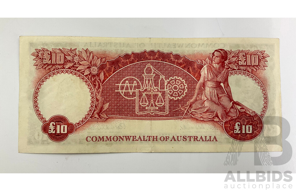 Australian 1954 Coombs Wilson Ten Pound Note. WA17 201829