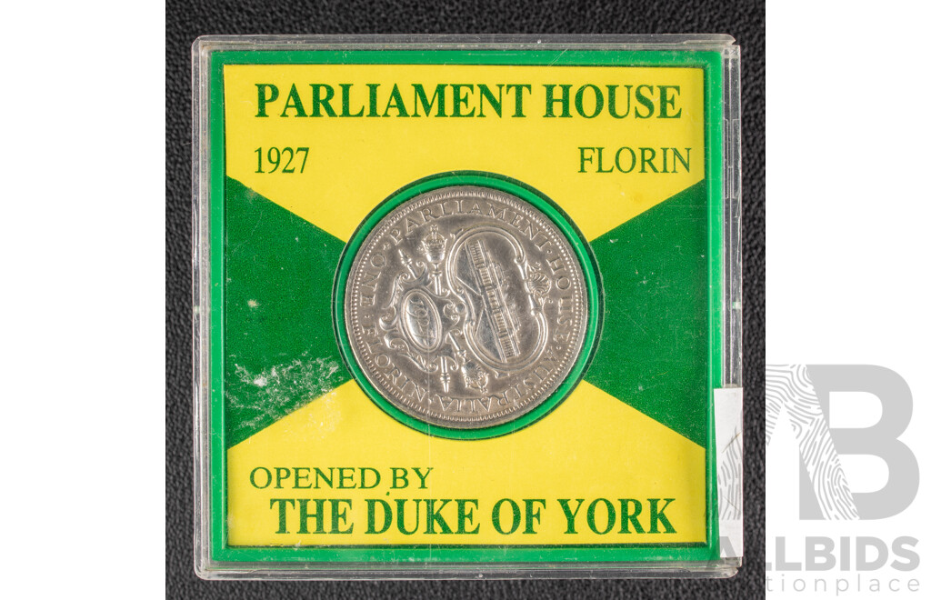 Australian 1927 Parliment House Florin.In Slab and UNC.