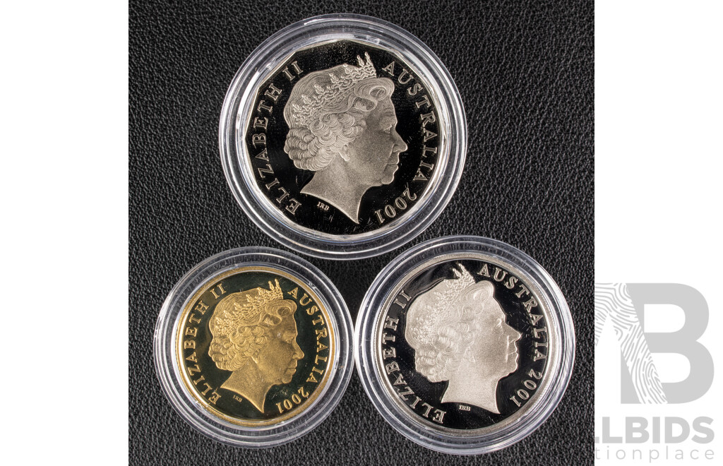 Australian 2001 RAM 3 Coin PROOF Set. 20c 50c Coloured $1. New South Wales.
