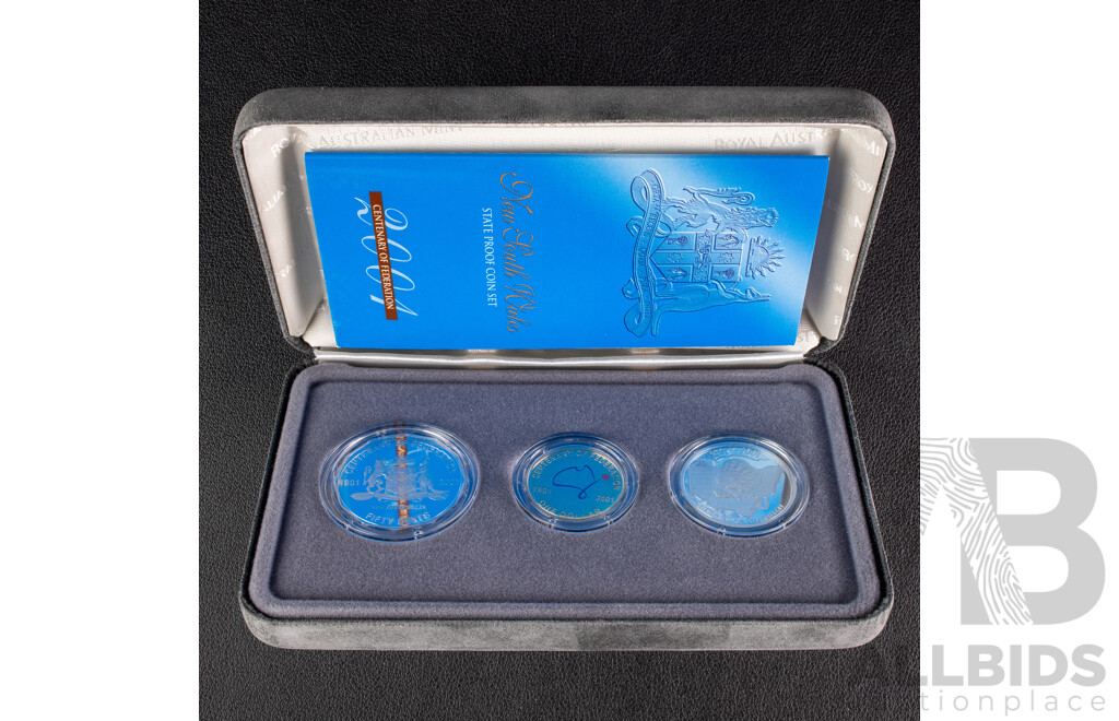 Australian 2001 RAM 3 Coin PROOF Set. 20c 50c Coloured $1. New South Wales.
