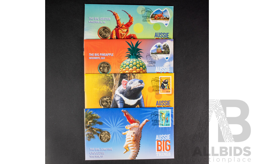 Australian RAM 2023 Aussie Big Things $1 Coins and Stamps PNC's.