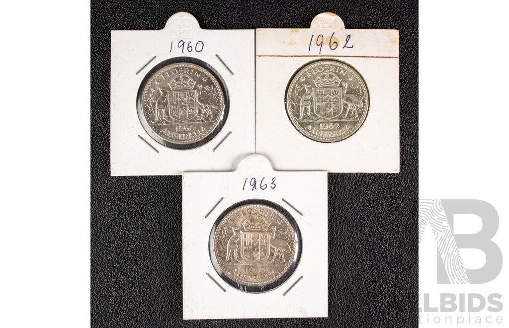 Australian 1960, 1962, 1963 UNC Florins.
