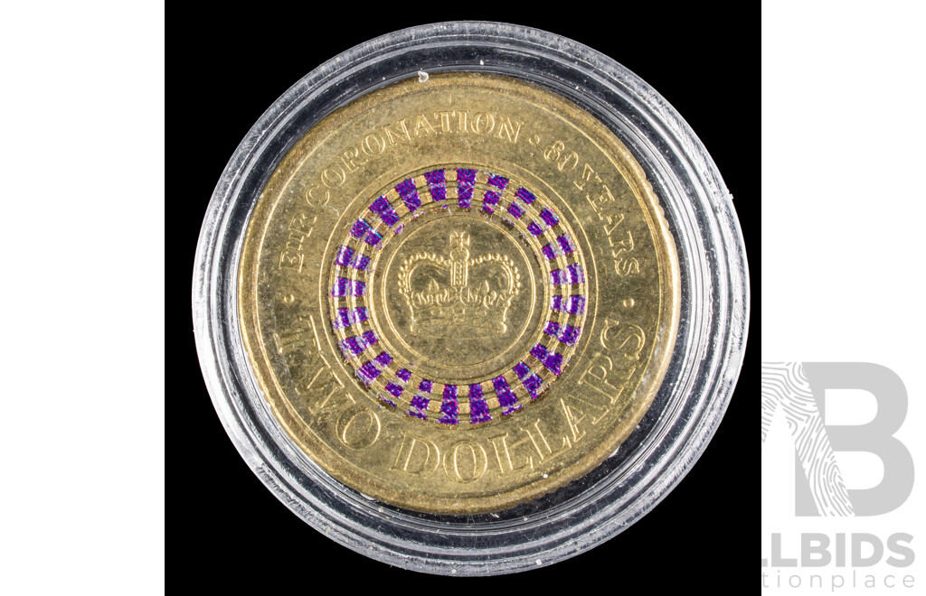 Australian 2013 coloured $2 coin.QE2 60 years Coronation