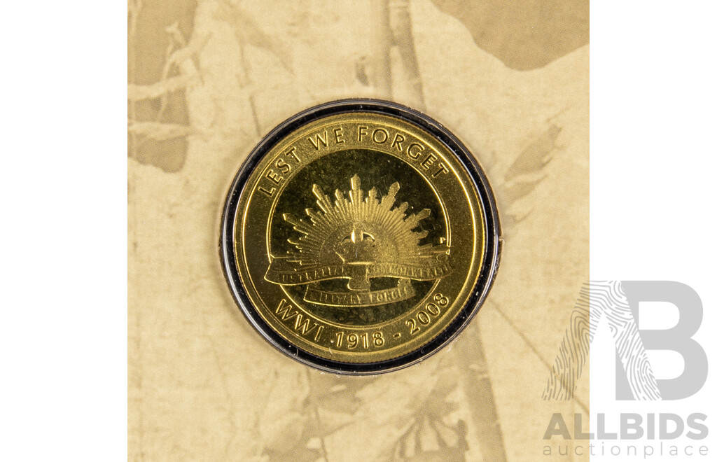 Australian Perth Mint 2008 One Dollar Coin and Stamp Album, Lest We Forget.