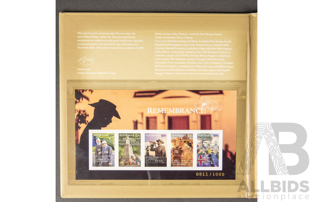 Australian Perth Mint 2008 One Dollar Coin and Stamp Album, Lest We Forget.