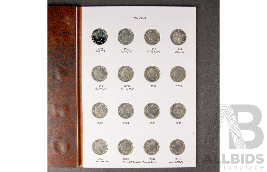 Australian Full Set 1966-2010 RAM 10c Circulated, UNC and Proof 48 Coins in Dansco Album.