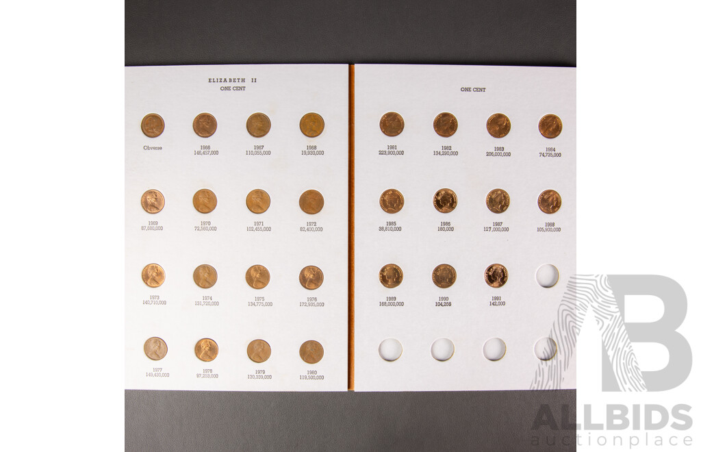 Australian Full Set 1966-1991 RAM 1c&2c Circulated, UNC and Proof 54 Coins in Dansco Album.