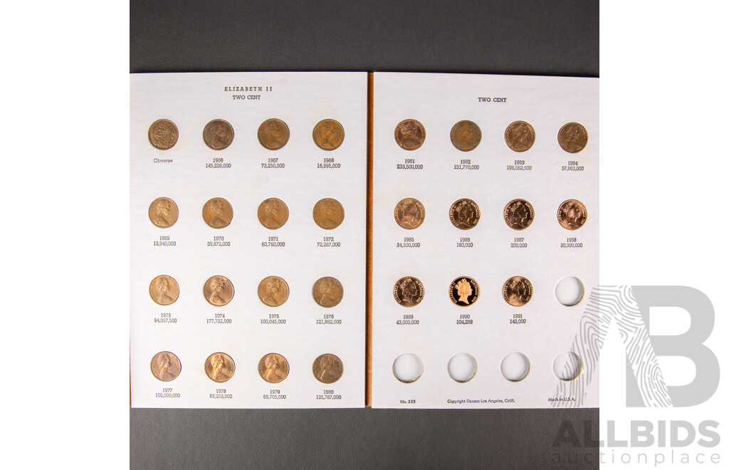 Australian Full Set 1966-1991 RAM 1c&2c Circulated, UNC and Proof 54 Coins in Dansco Album.
