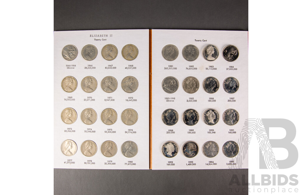 Full Set 1966-2013 RAM 20c Circulated, UNC and Proof 64 Coins in Dansco Album.