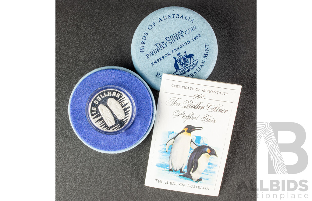 Australian 1992 Emperor PIEDFORT $10 40g PROOF Silver Coin.