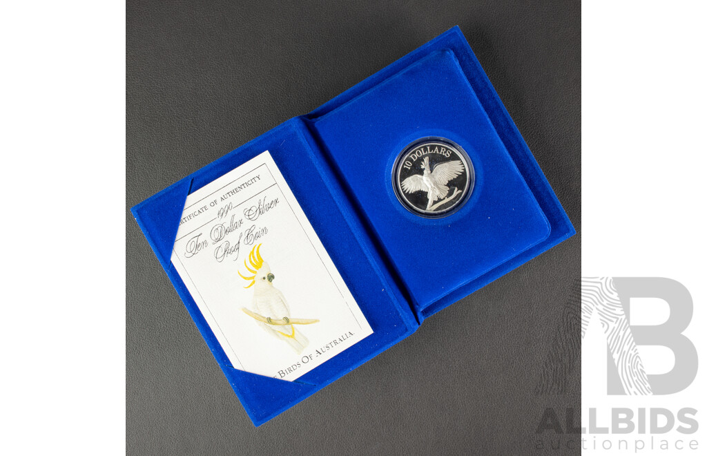 Australian 1990 Cockatoo $10 Silver PROOF Coin.