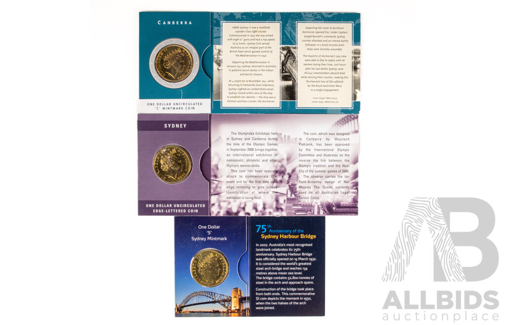 Australian 2000 2007 Three Sydney Related $1 Coins.